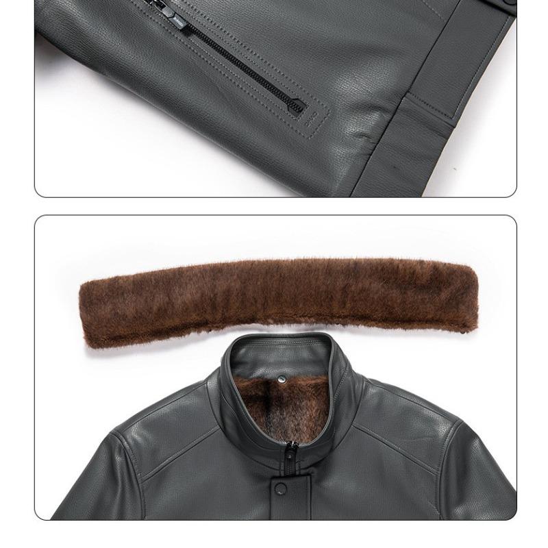 Echtes Leder Kleidung Herren Mantel Fleece-gefüttert Verdicktes Fell Integrierte Winter Revers Herren Pelz Kleid Jacke