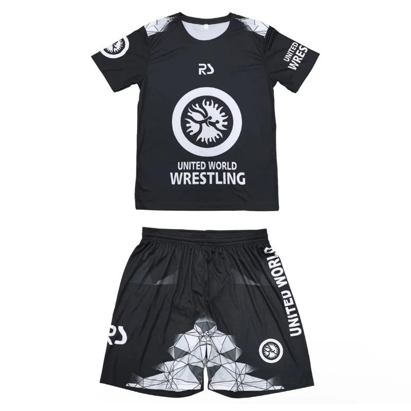 2026 Ny Herr Världsomfattande Brottningsteam Sportkläder Set Kortärmad T-shirt och Shorts för Träning Lätt Fukttransporterande