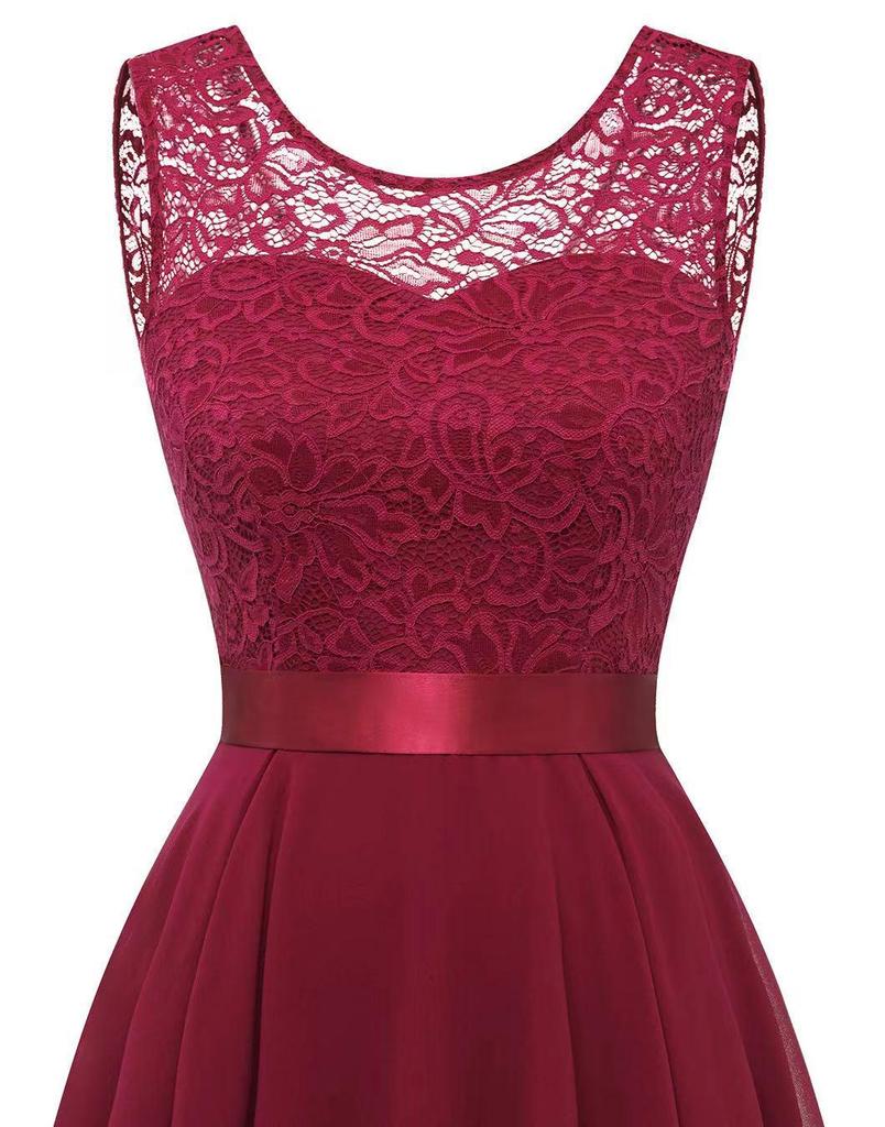 2024 Elegant Lace Patchwork Wide Hem Chiffon Banquet Gown