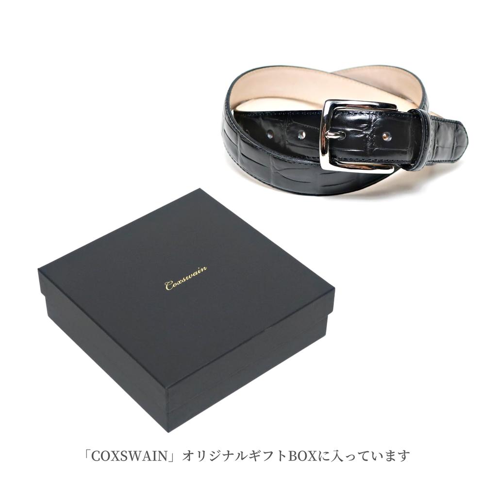 Coxswain Belt for Genuine Crocodile 30mm Made in [COXSWAIN] Men, Leather, Black, Embossed, Width, Japan, CW20210-19
