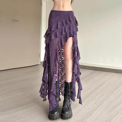 Tassels Women Skirts Irregular Hem Multi-Layered Ruffles Lace Patchwork Sweet Summer Trend Daily Skinny Versatile Bottoms