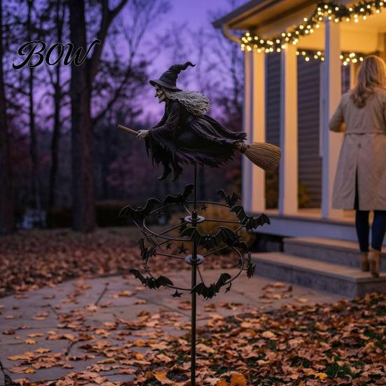 Halloween Lawn Decorations Garden Witch Wind Spinner, Yard Art Metal Outdoor Stake Stake, Flying Spinner for Patio Pathway Fall Decoration Decor