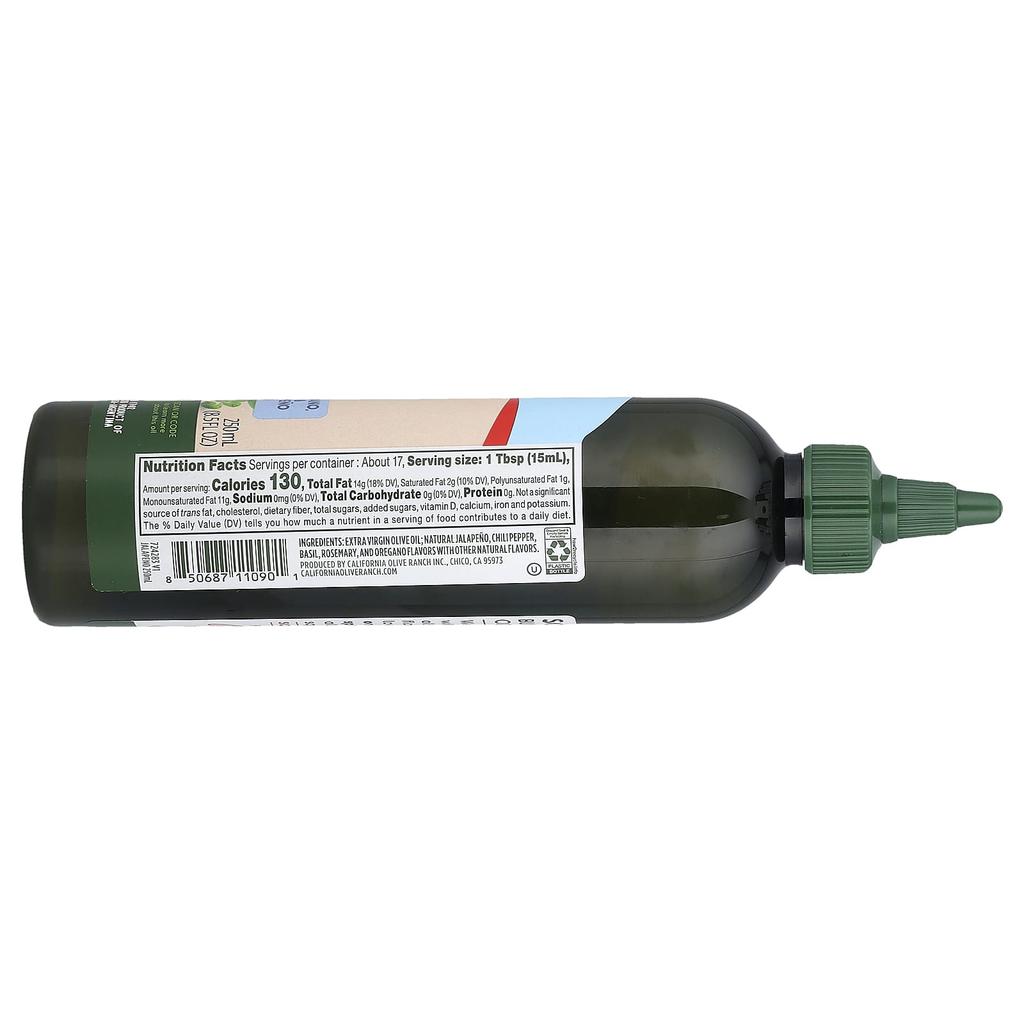 California Olive Ranch Extra Virgin Olive Oil, Jalapeño Herb, 250ml (8.5 Fl Oz)