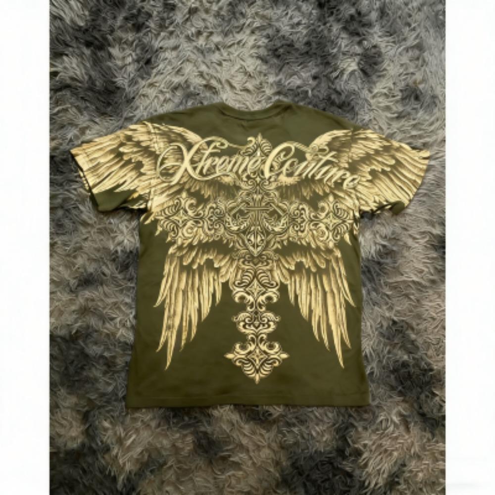 Fashion Summer Men's T-shirt Gothic Skull Cross Wing Print Tees Round Neck T-shirt Outdoor Street Style Top Casual Women's Clothing