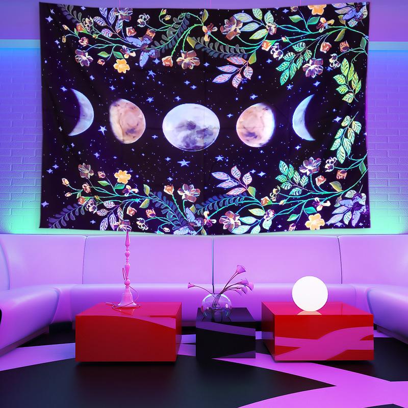 УФ-флуоресцентный гобелен Психоделическое звездное небо Цветной растительный принт — фото 5