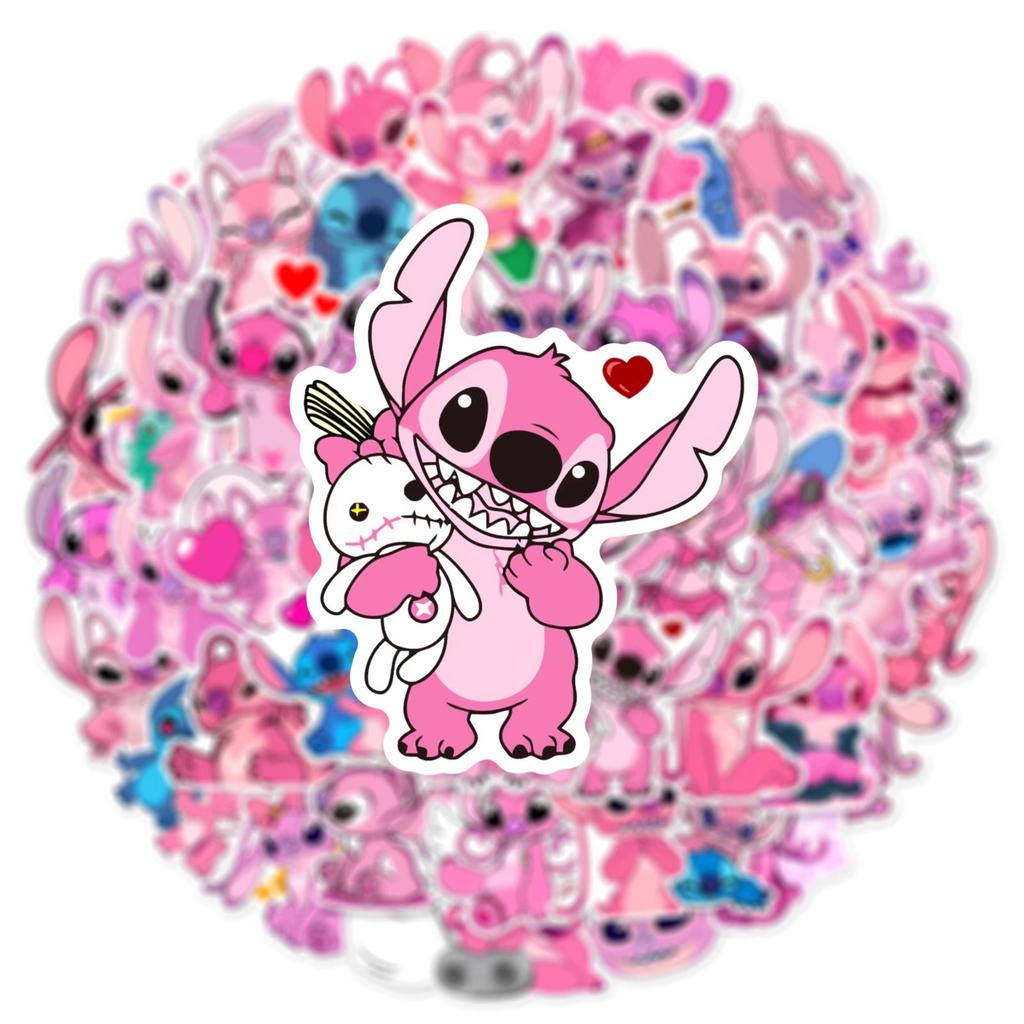 50Pcs Cute Pink Cartoon Lilo  Stitch Angel Stickers Decals Laptop Phone Notebook Decoration Sticker For Girl Kids Toys