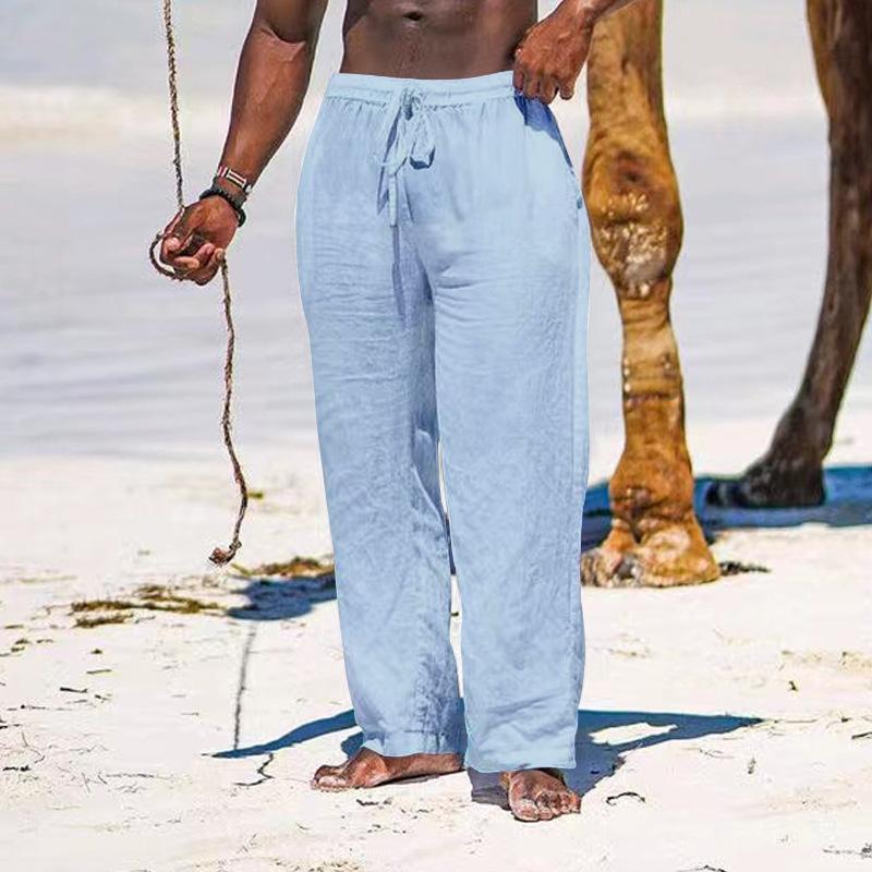 European and American Summer Men's Straight Breathable Cotton and Linen Loose Casual Sports Trousers