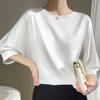 Tops de Verano Mujer Cuello Red Satén de Seda Artificial Fino Suave Camiseta Manga Murciélago Blusas Sedosas Camisetas Básicas