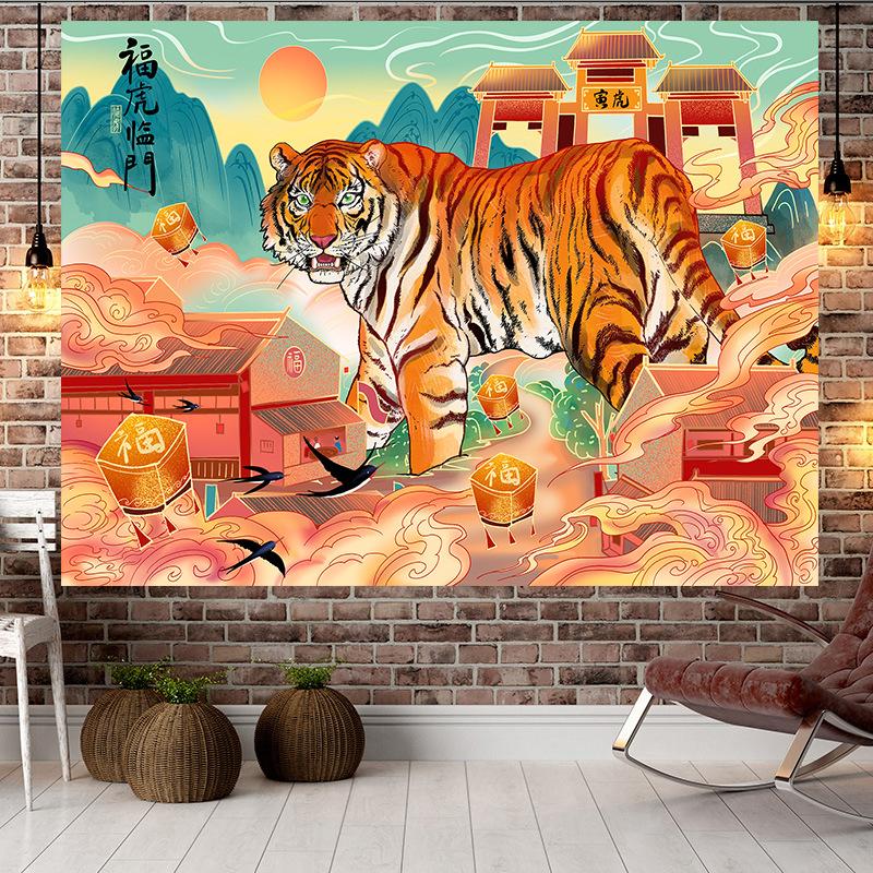 Čínský styl Tygří styl Velký gobelín Nástěnná geometrie Hippie gobelín Domácí pokoj Dekor Estetická dekorace