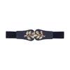 Women's Waist Belts Retro Waistband Golden Leaf Elastic Waist Closure with Double Hook Buckle Wide Belt Fashion Elegant Women Belt for Skirt