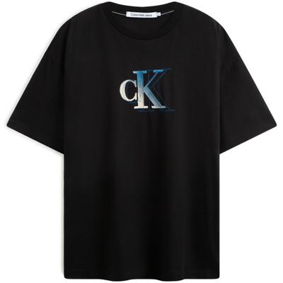 Calvin Klein Camiseta Casual de Algodão Solta de Manga Curta com Estampa de Logo de Letra Unissex Tops Preto Espacial J400322BEH