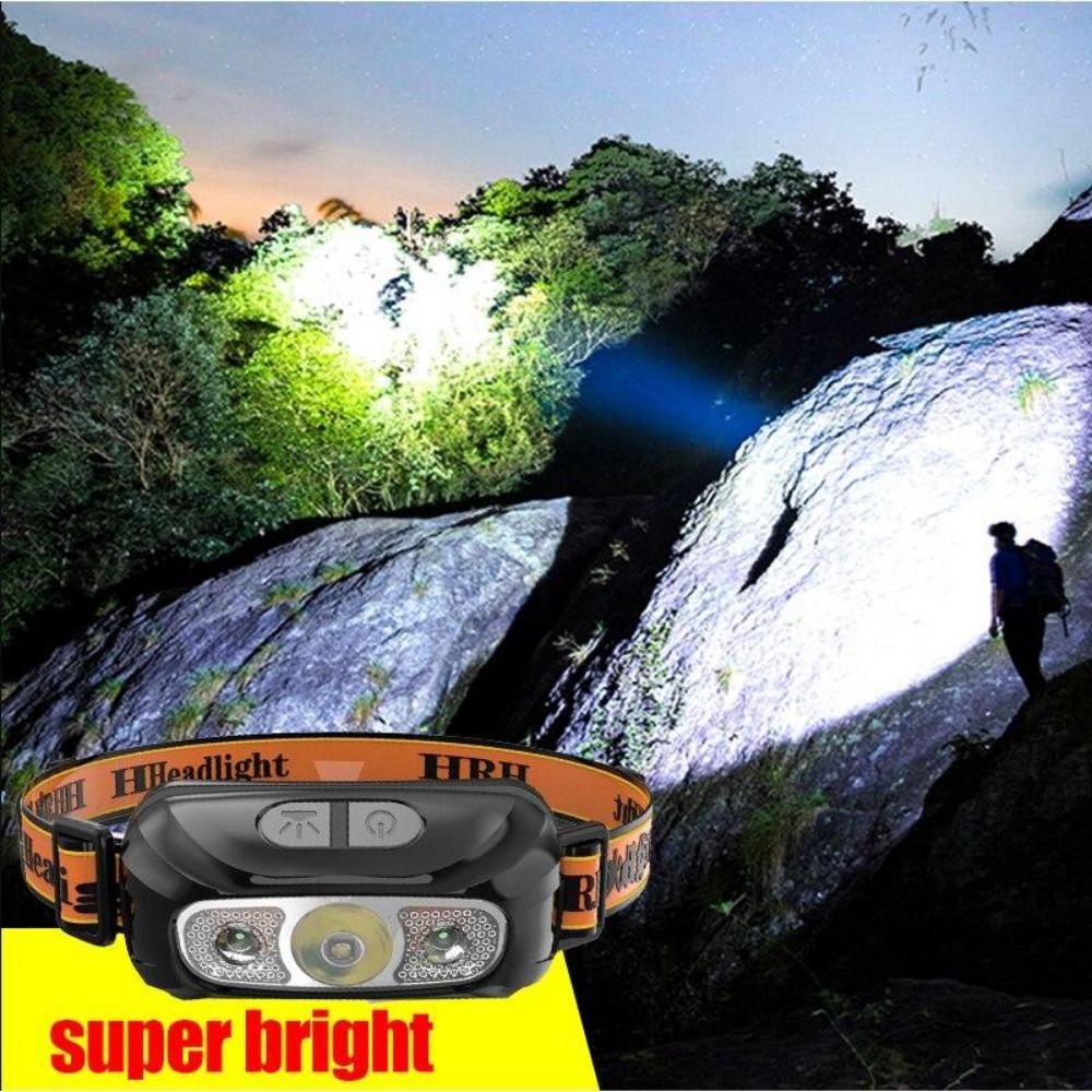 1PACK Mini Rechargeable Powerful Sensor Headlamp Fishing Camping USB Head Flashlight COB LED Head Light Torch Headlights Front Lantern