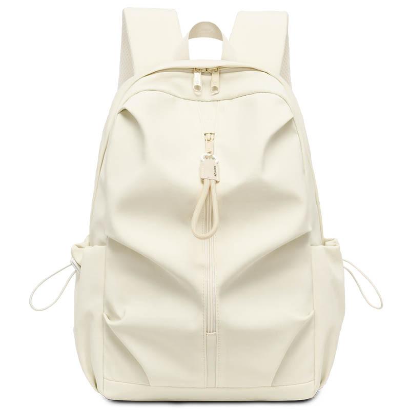 Solid Color Student Schoolbag Large Capacity Nylon Backpack