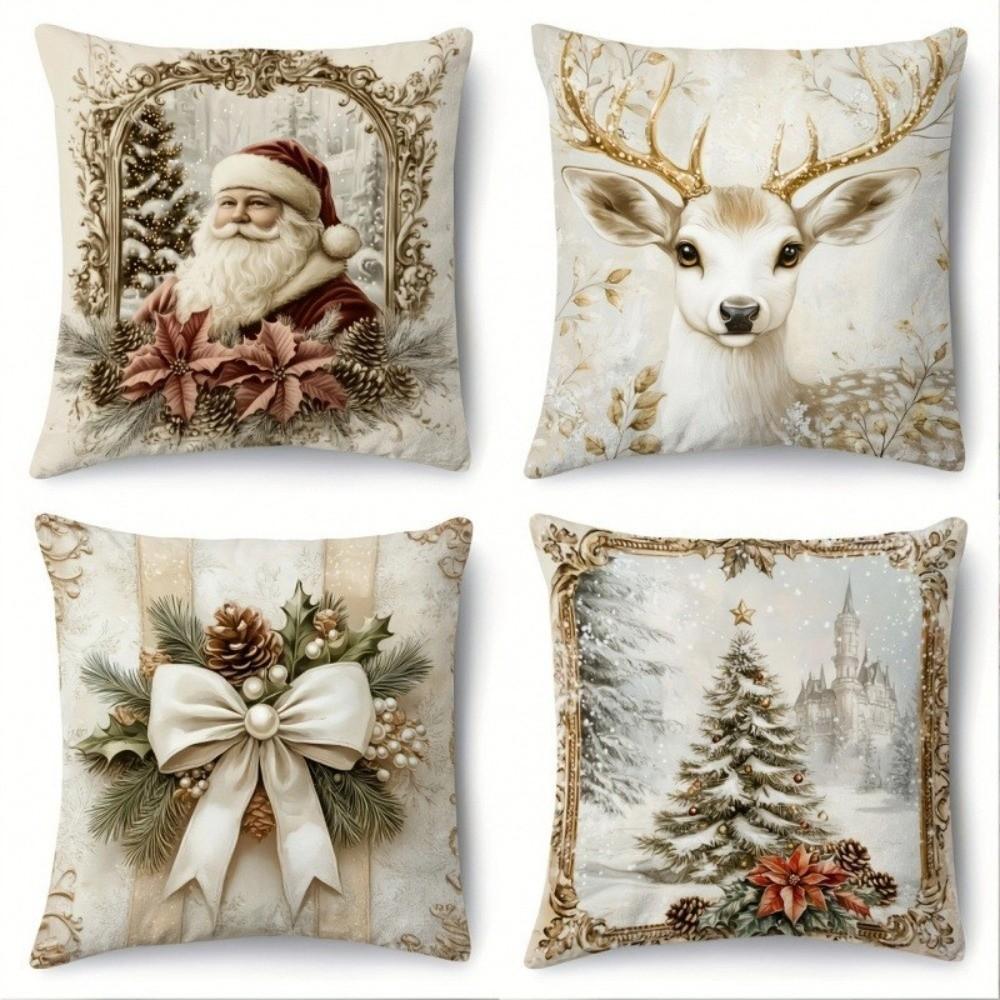 

New Christmas Throw Pillow Covers Non-Real Embroidery Santa Claus Festive Pillowcase Snowman 45x45 Cushion Cover Party Decor