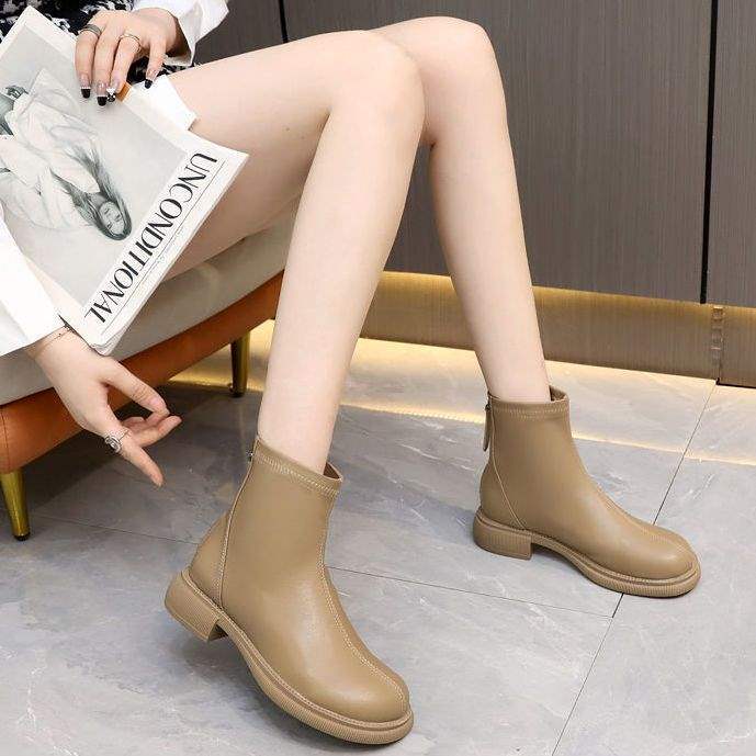 Elastic short boots soft leather temperament thin short boots women's boots spring and autumn single boots Martin boots women's shoes tide