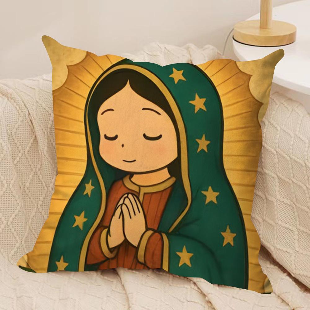 Cute Our Lady of Guadalupe Cushion Cover Soft Plush Fabric DoubleSided Printed Cushion Covers for All Seasons Modern Home Decor