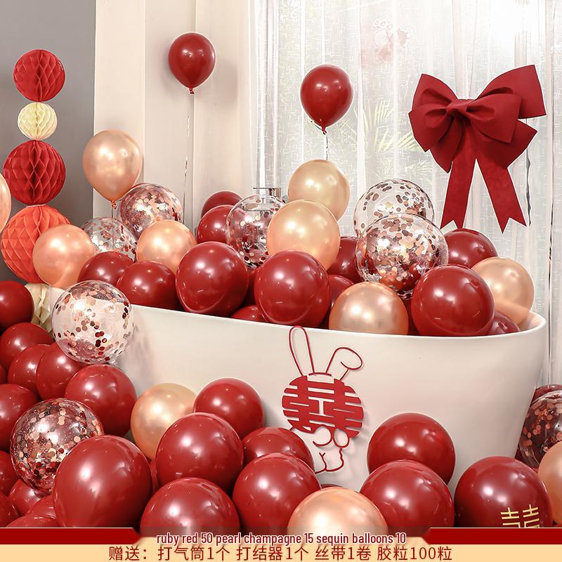 Double Layer Red Latex Balloons Set for Wedding & Engagement Room Decorations