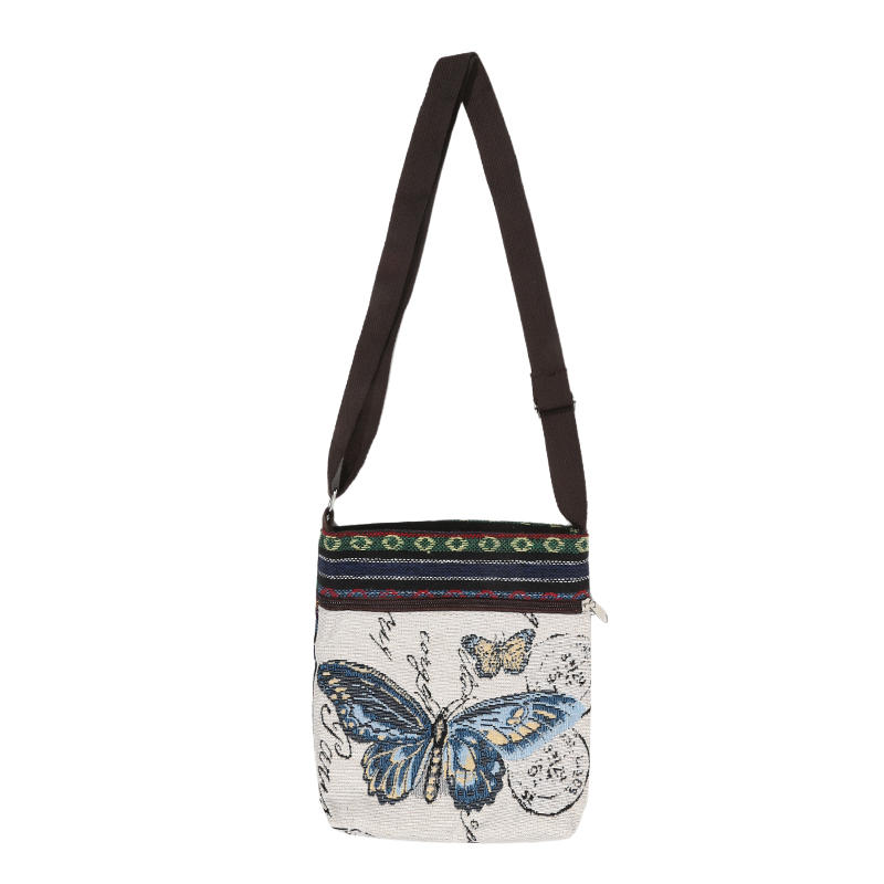 Retro Ethnic Style Shoulder Bag Canvas Embroidered Phone Crossbody Messenger Bag Travel Outdoor Casual Simple All-Mastch Women Small Bag