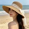 Big-Brimmed Straw Hat Women'S Summer Sunscreen Sun Hat Seaside Vacation Lace Bow Beach Hat Show Face