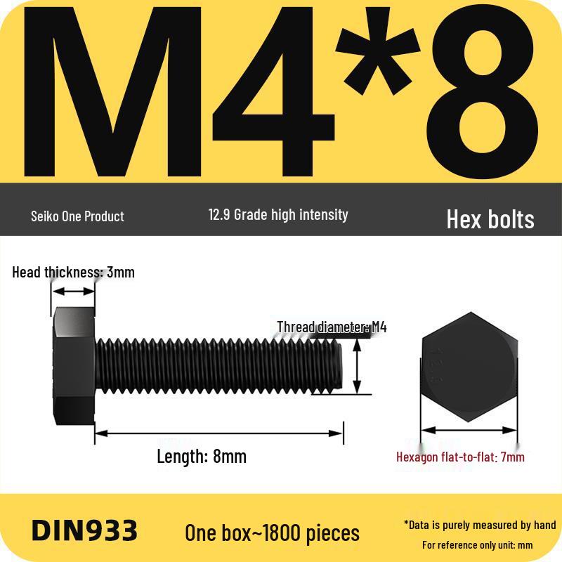 High Strength Class 12.9 Hex Bolt Set: M4-M16 Sizes