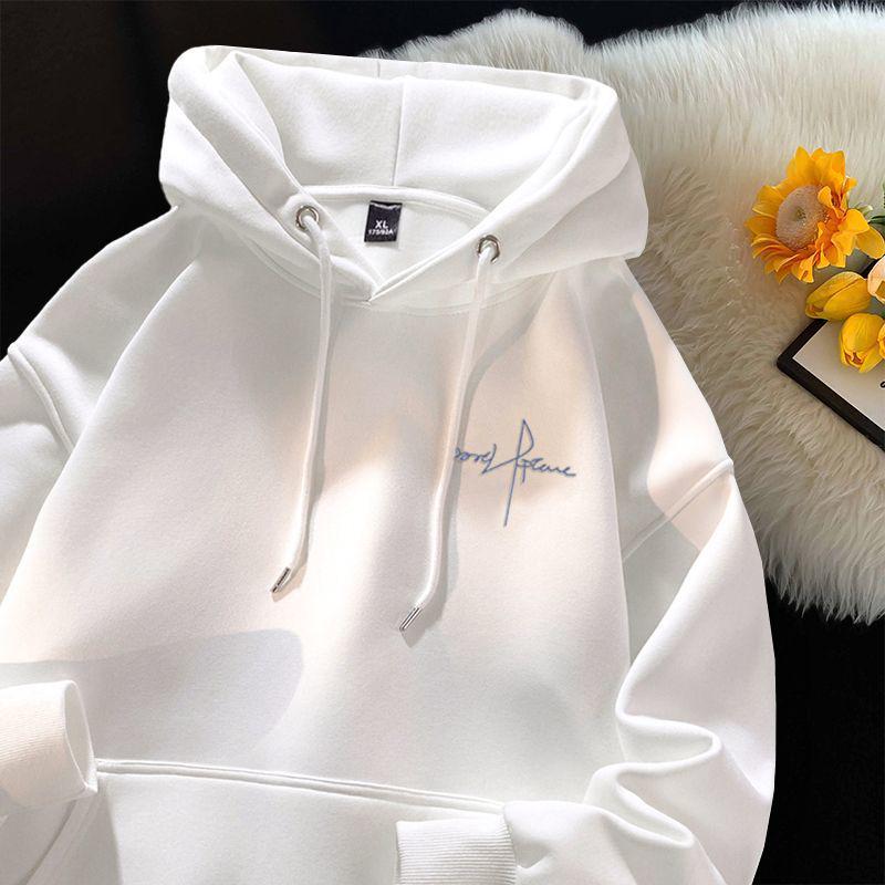 Men's Gray Hooded Sweatshirt: Thick, Velvet-Lined, Trendy American Style for Autumn/Winter