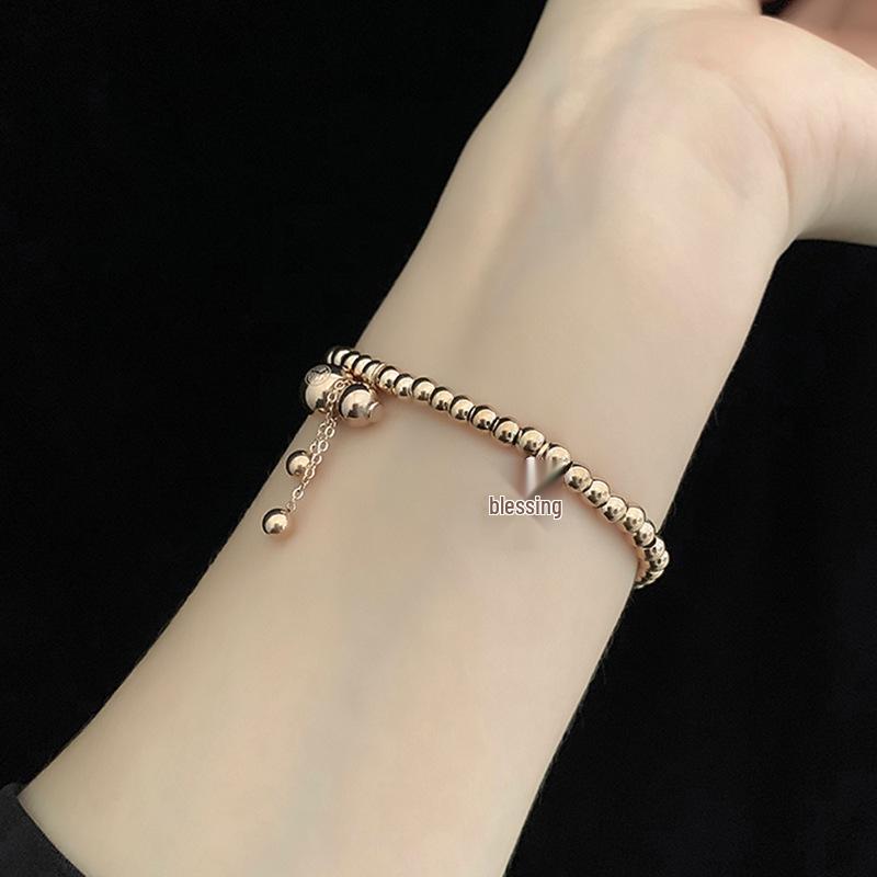 Minimalist Titanium Steel Fu Character Bead Bracelet - Non-Fading, Elastic, Retractable