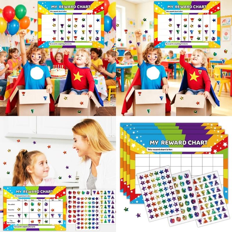 Shimmering Star Reward Sticker with My Chore Chart Sheet For Children Behavior Management And Daily Chore Tracking