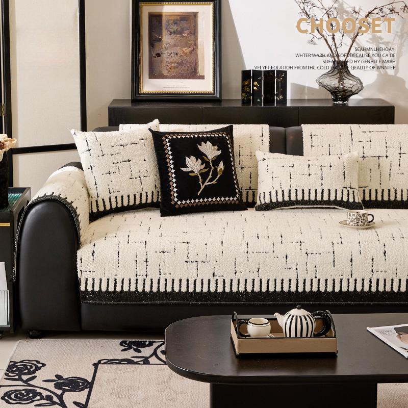 Four Season Universal Striped Sofa Blanket Thick Plush Anti Slip Sofa Covers Home Decoration Straight Sofa Seat Cushion Couch Pad