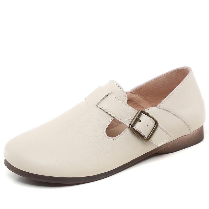 Fashion Leather Winter Flat Women's Shoes Leather Scrub Women's Shoes Mary Jane Shoes Warm Summer Pumps Loafers Retro Nostalgic Coffee