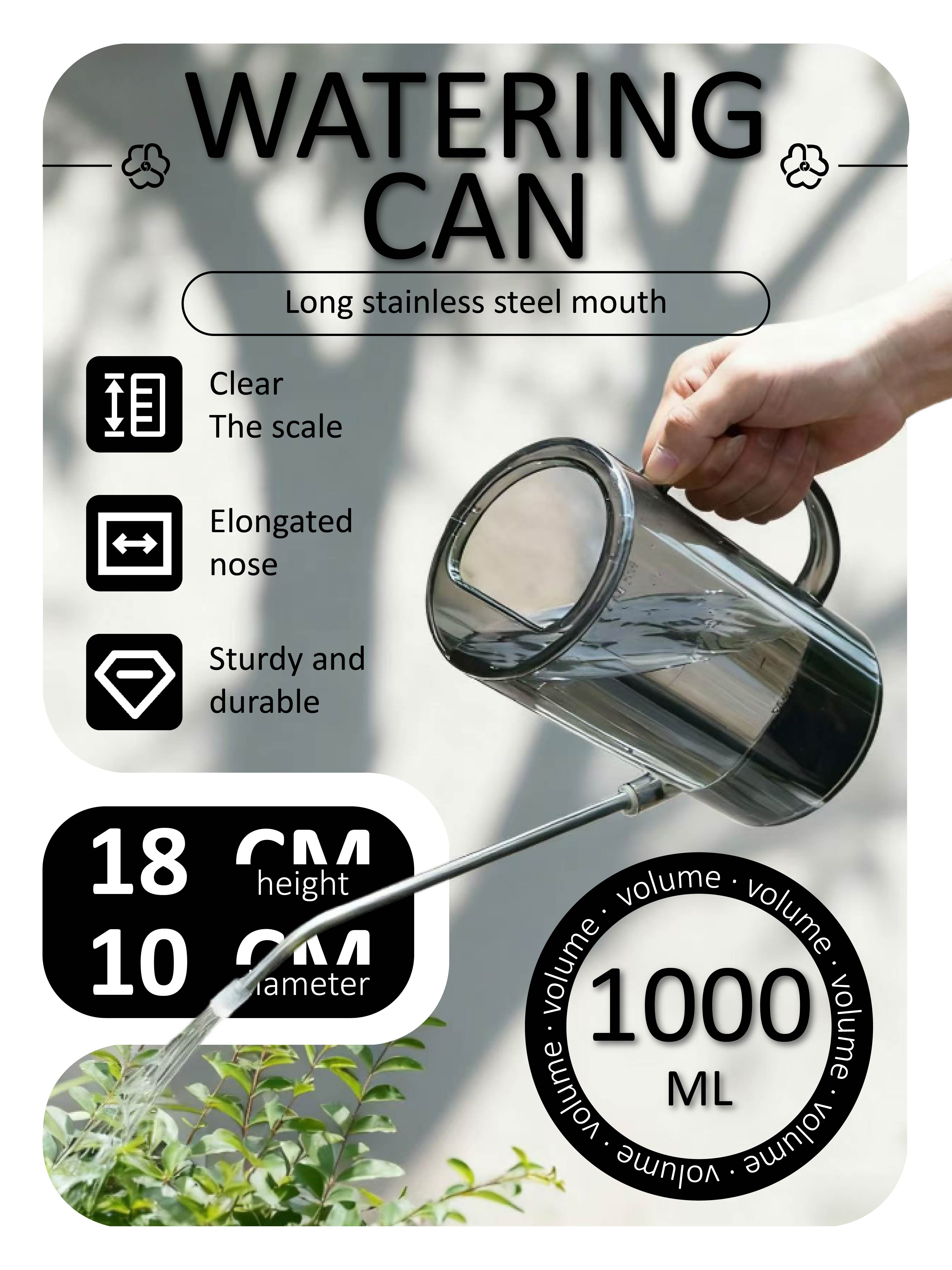 

Лійка 1000 мл - Прозора прозора горщик для поливу рослин з довгим носиком з нержавіючої сталі для кімнатних/вуличних рослин чорний