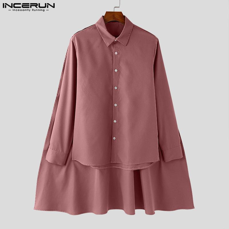 INCERUN Camisas irregulares con botones y mangas largas para hombre, de primavera