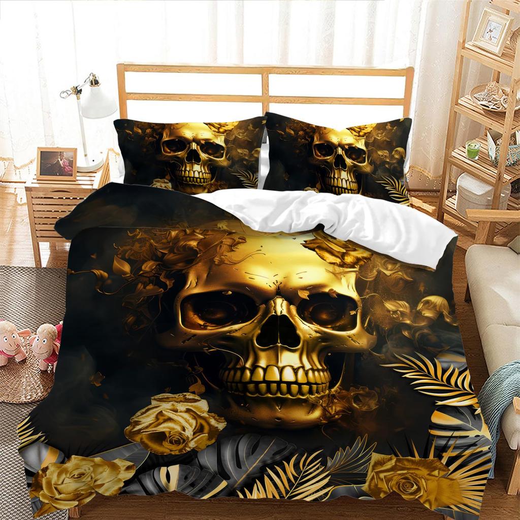 Rock Skull Gothic Three-Piece Quilt Cover 3D Digital Printing Bedding Set Bed Cover