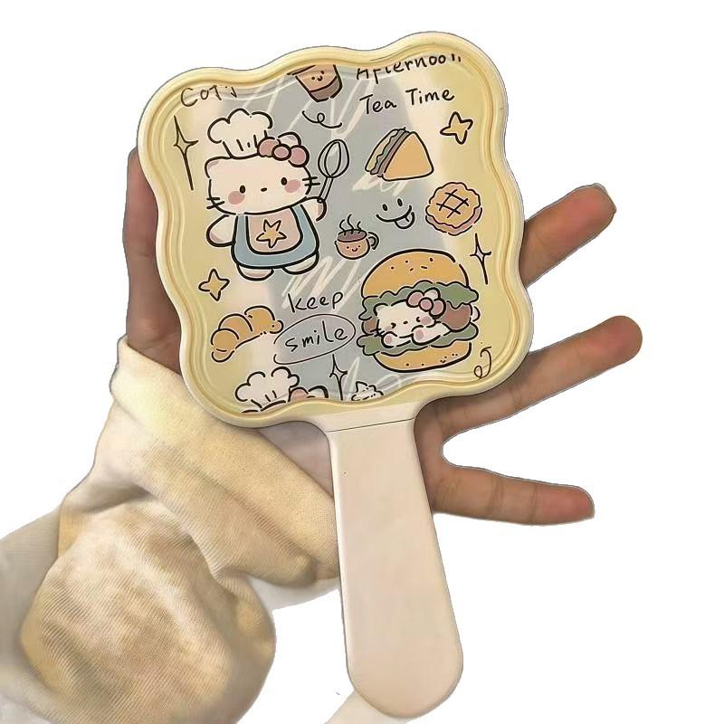 High-End Girlish Heart Handheld Mirror with Retractable Comb and Cute Cat Handle