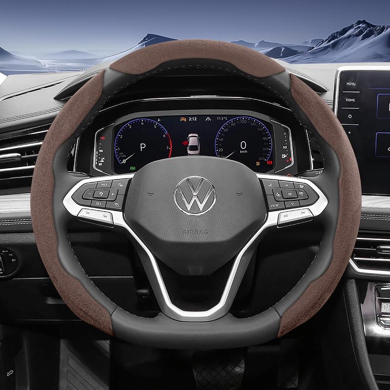Suitable for Volkswagen Sports Suede Steering Wheel Cover with Split Snap-On Design for Tiguan Golf T-Roc Polo Passat Jetta Id.3 Id.4 