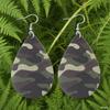 Cross-border new army green camouflage leather earrings, European and American retro exaggerated PU water drop-shaped leopard print earrings jewelry