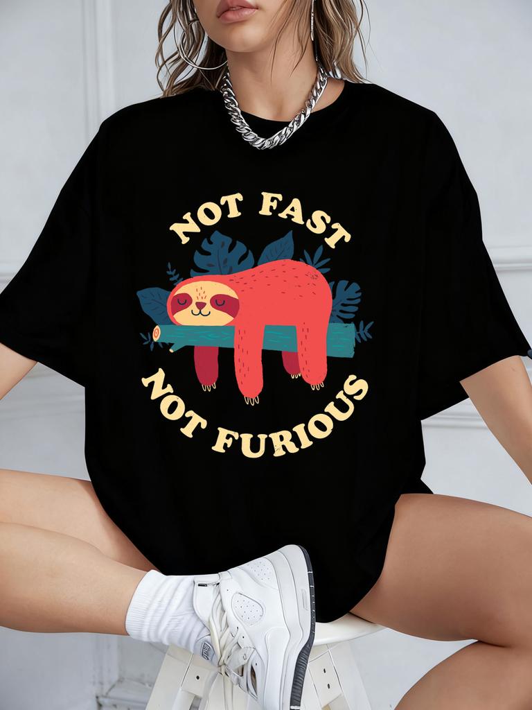 Not Fast Not Furious Sloth Prints TShirts Womens Summer Cotton Short Sleeve T Shirt Loose ONeck Soft Tops Casual Woman Clothes