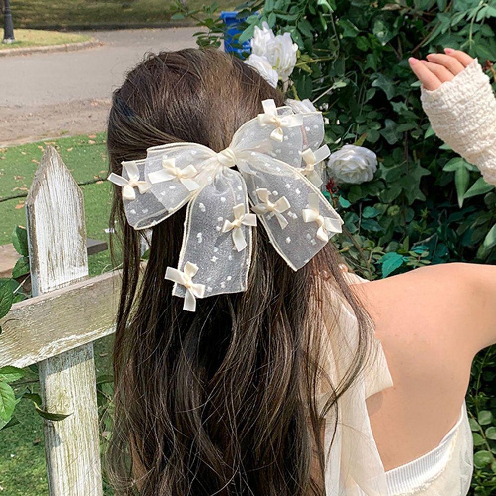 Clip Polka Dot Bow Knot Mesh Korean Style Hair Clip Girls Hair Clip Bow Hairpin Big Bow Hair Claw