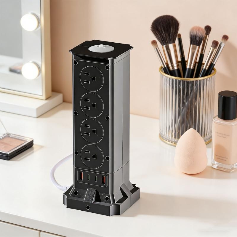 Vertical Power Strips with 8 Outlets Small Design Outlet Tower for Home and Office Space Saving Plastic Construction