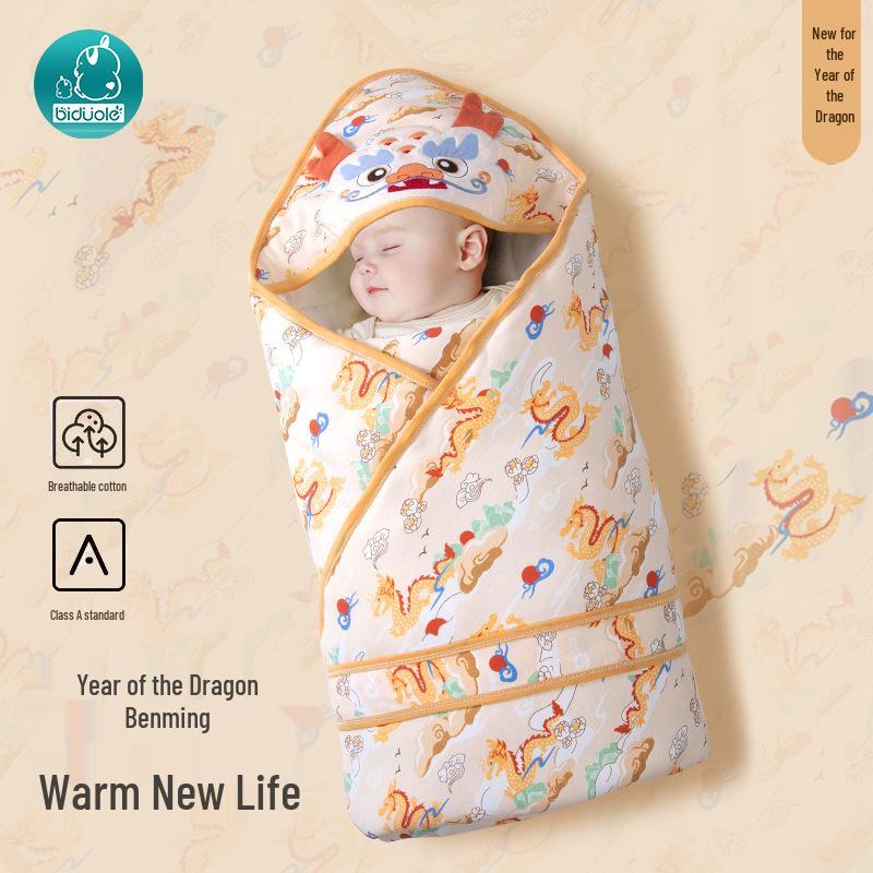 

2024 Year of the Dragon Pure Cotton Newborn Swaddle Blanket - Four Seasons, Thickened for Autumn & Winter 88x88 cm