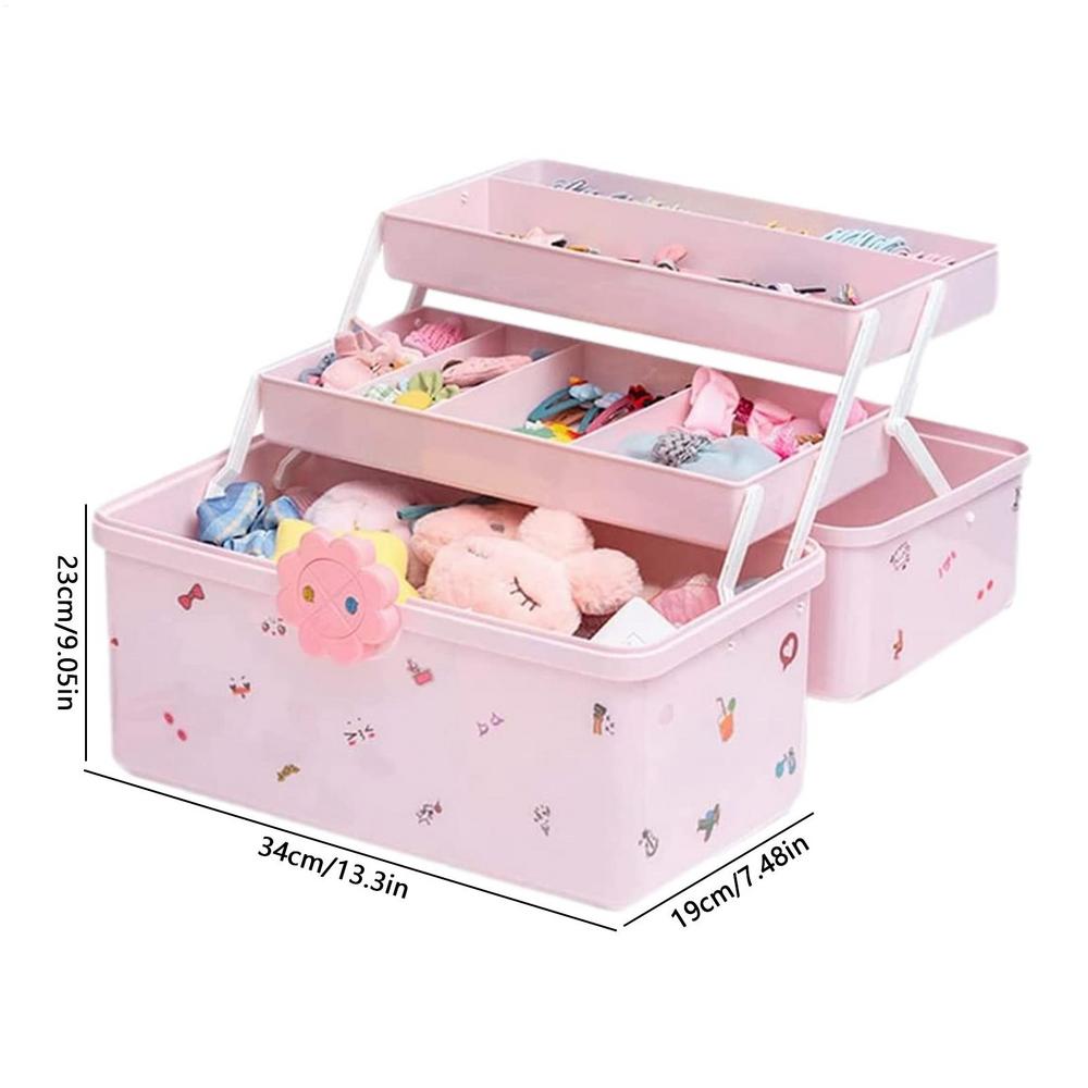 New Children's Hair Accessories Storage Box Head Rope Hairpin Card Pen Sundries Stationery Box 3-laye Cute Girl Jewelry Box