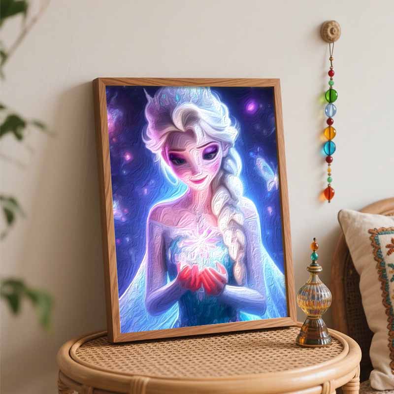 Disney animation digital oil painting Elsa diy handpainted coloring painting home decoration princess sparkling aesthetic wall art canvas