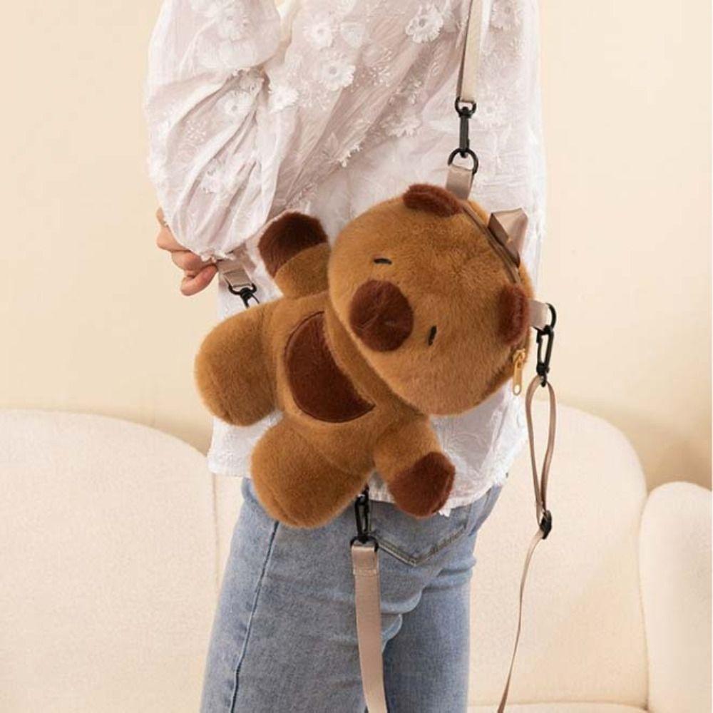 Large Capacity Capybara Plush Handbag Stuffed Cartoon Backpack Capybara Crossbody Bag  Unisex