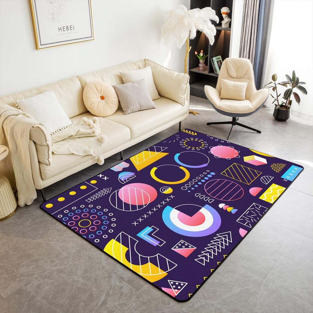 Memphis Area Rug, Hipster Retro Doormat, 80s 90s Hip Hop Funky Colorful Pop Art Inspired Carpet for Playroom Geometric Floor Mat