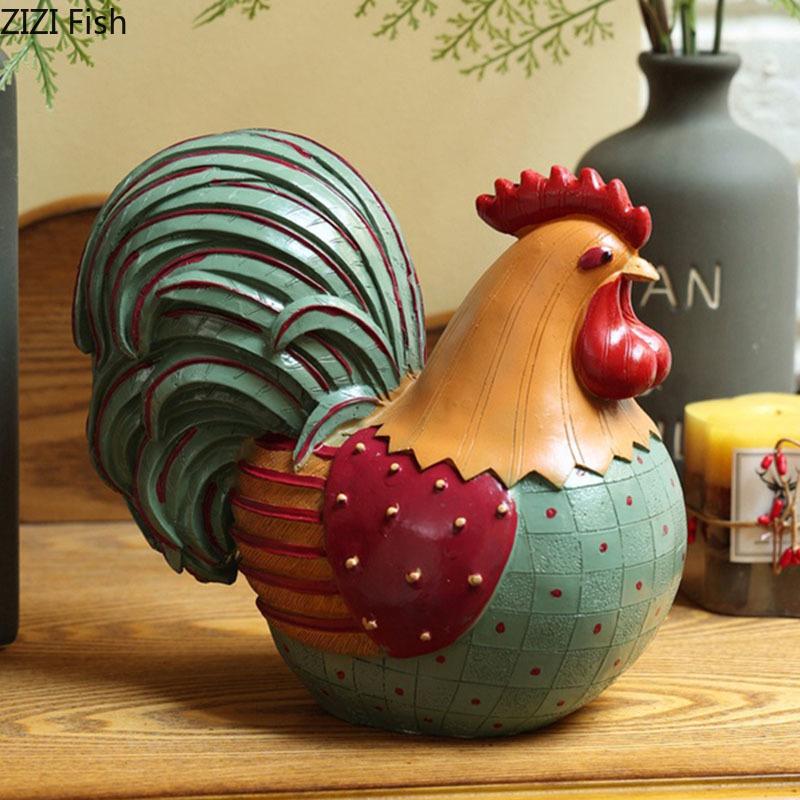Barevná soška kohouta Ozdoby Dekorace na stůl Zvířecí sošky Pryskyřičné umělecké dílo Kohout Moderní řemesla Dekorace estetiky místnosti