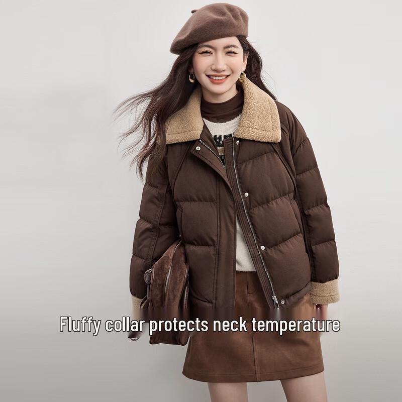 Women s Short 90% White Duck Down Jacket with Plush Lapel M