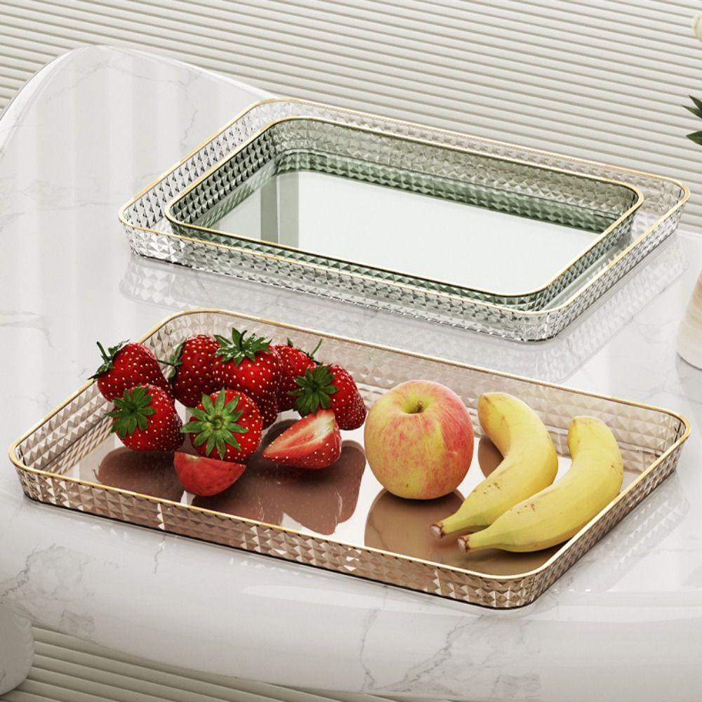 Transparent Tray Light Luxury Tray Rectangular Fruit Snack Plates Minimalist Bread Tray  Household