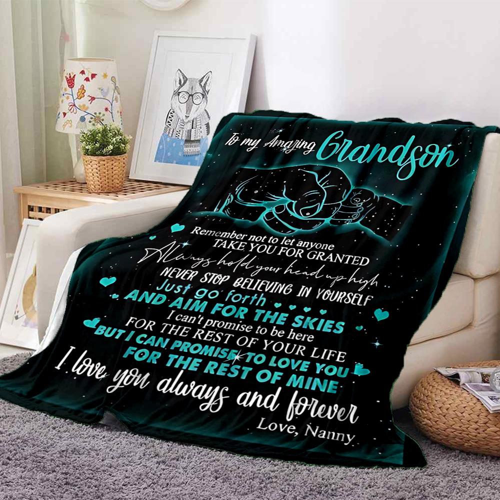 1PC Grandson Love Quotes Blanket - Soft Warm All-Season Throw for Sofa, Bed, Car, Office, Throw For Sofa Yy250916133