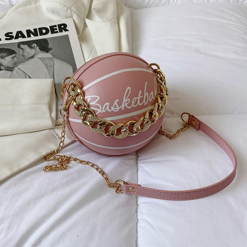 Retro letter printing ball bag 2026 new niche personality chain basketball bag women's shoulder messenger bag