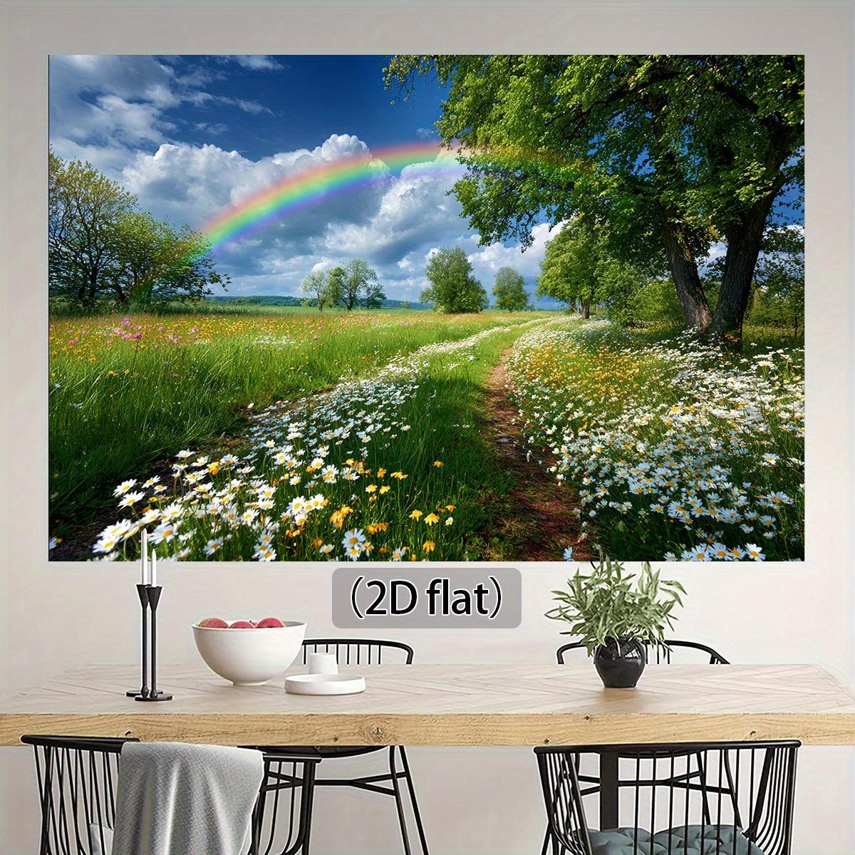 2D plane design  with a rainbow as the background theme  and lush green trees decorating the background. (as the picture,130x150cm)