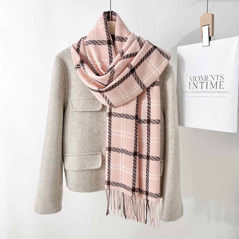Autumn and winter student couple retro imitation cashmere fringed plaid scarf sweet fashion warm scarf shawl